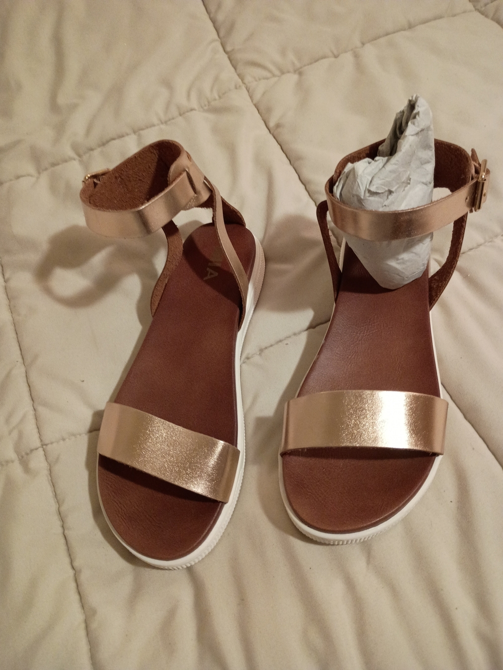 Mia Metallic Ankle Strap Platform Sandals Gold & Brown